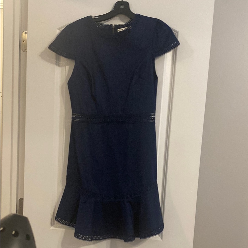 Alice + Olivia Blue Sheath Dress with Flutter Cap Sleeves